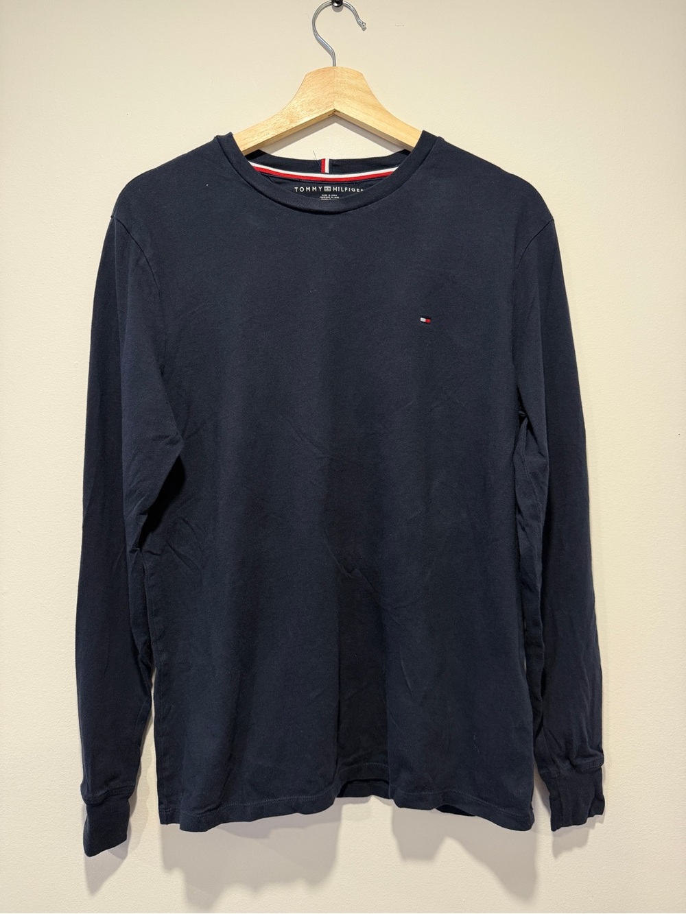 Tommy Hilfiger Navy Long-Sleeve Crewneck with Small Flag Logo